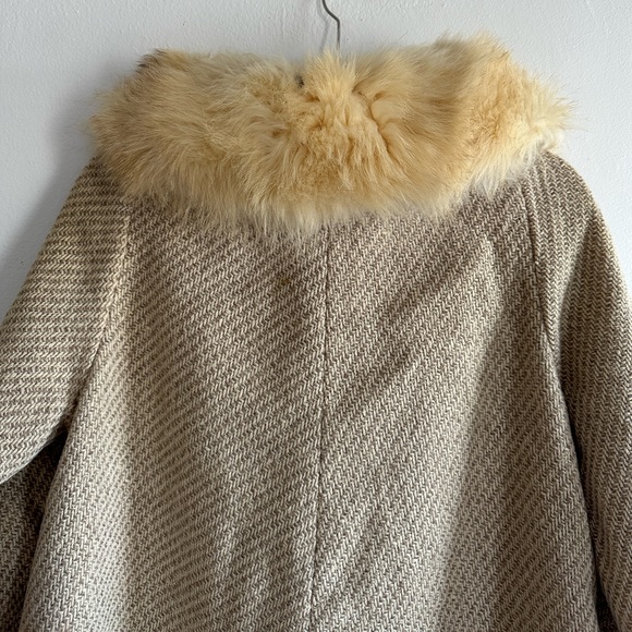 Real fur collar vintage tan wool tweed coat with silk lining 1960s swing coat - Picture 4 of 9
